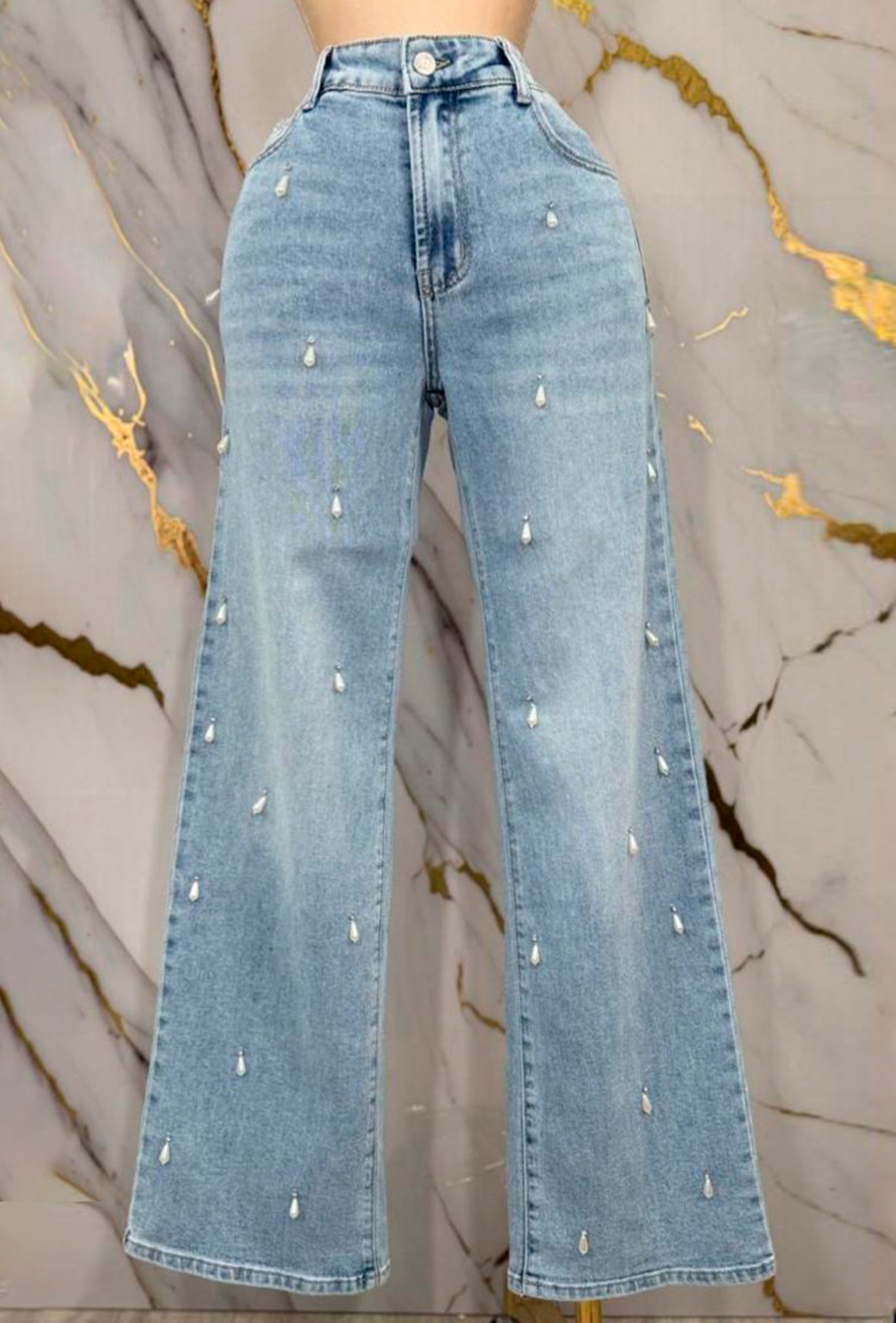 Denim high-waisted wide leg jeans
